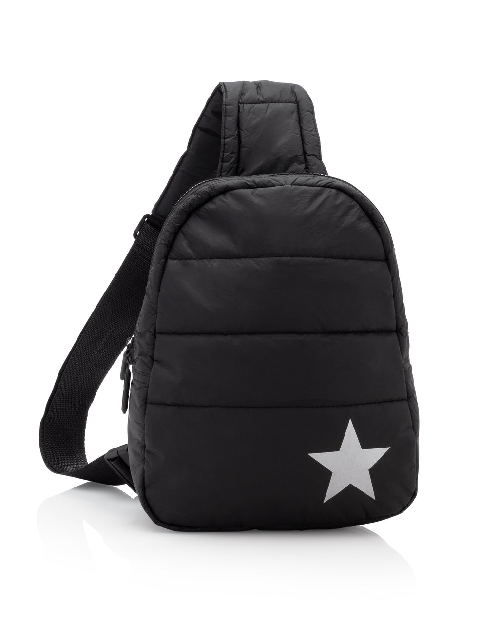 Puffer Crossbody Backpack in Shimmer Gray with Silver Star
