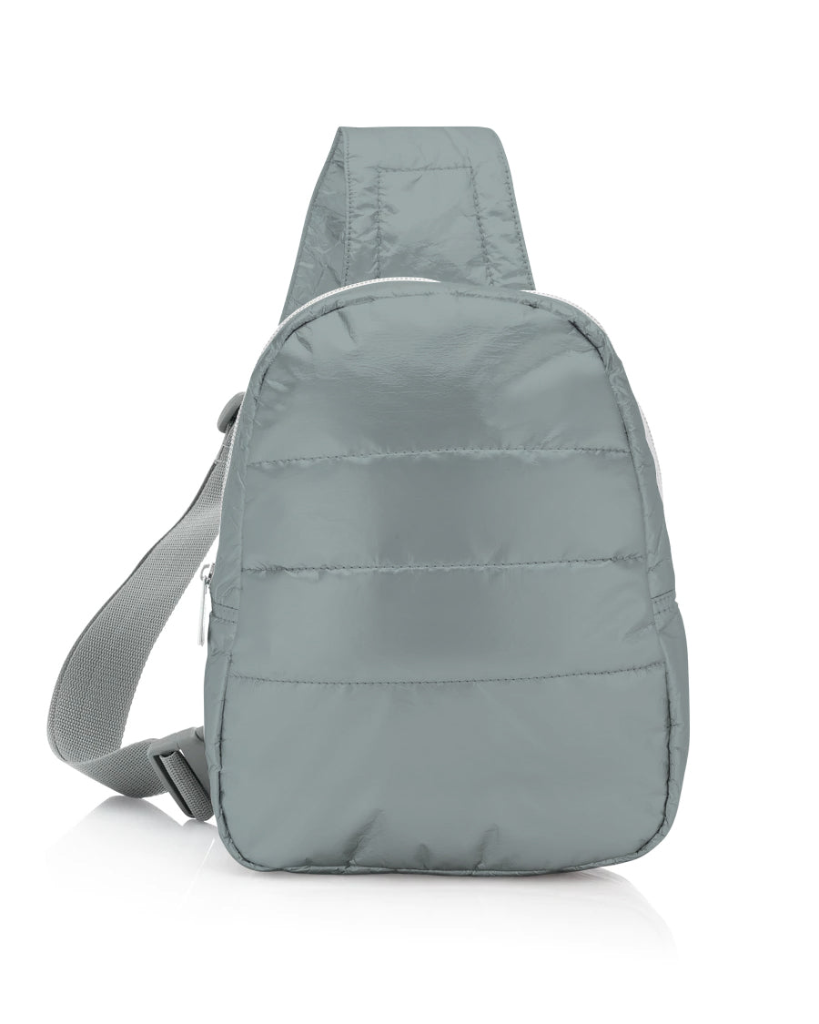 Puffer Crossbody Backpack & Diaper Bag in Shimmer Gray