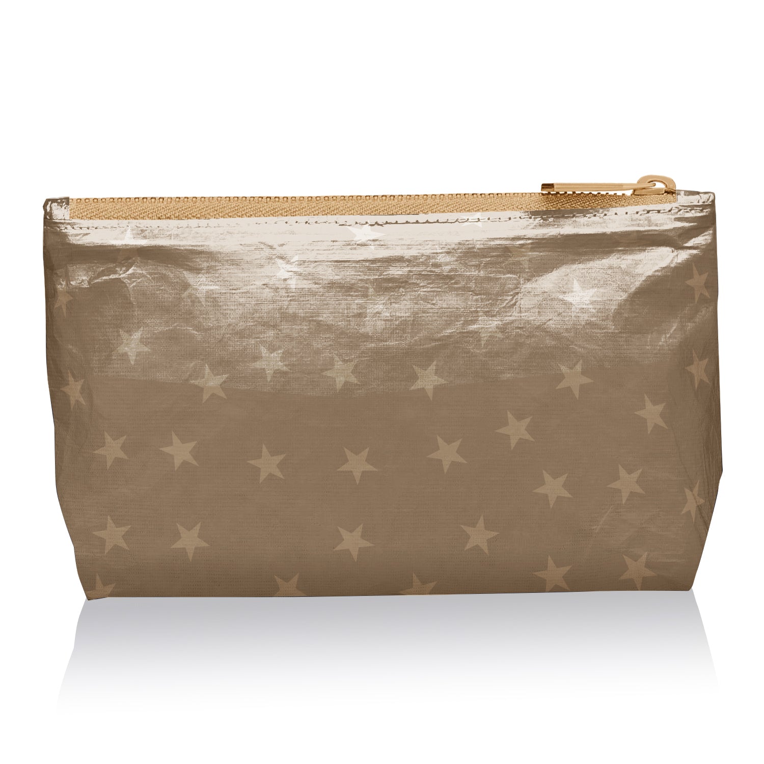 Small cosmetic pouch in shimmer bronze with myriad bronze stars