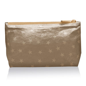 Small cosmetic pouch in shimmer bronze with myriad bronze stars