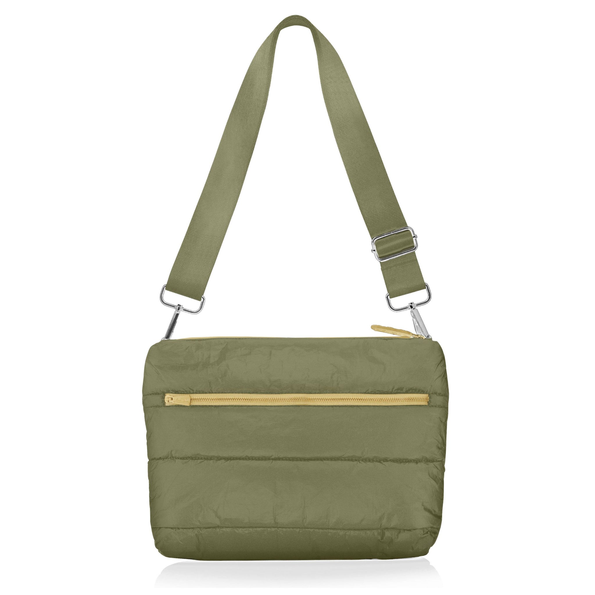 Puffer Purse in Shimmer Olive Green with Golden Zipper