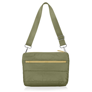 Puffer Purse in Shimmer Olive Green with Golden Zipper