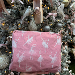 Medium zipper pouch in blush pink dancing ballerinas pattern  