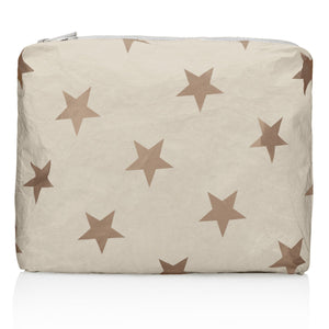 Shimmer beige zipper pouch with large golden bronze stars