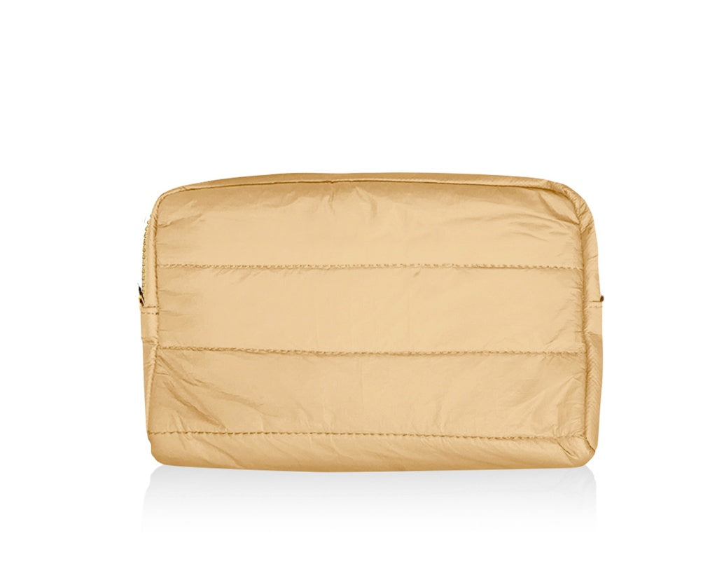 Puffer mini clutch bag in gold