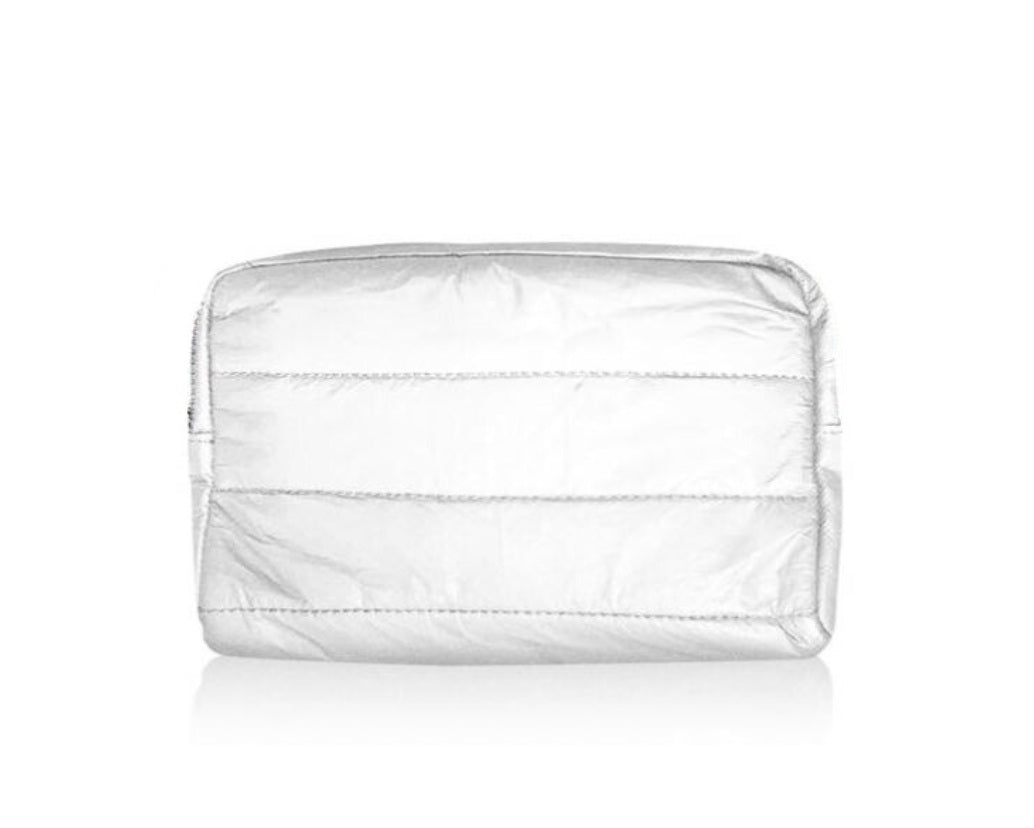Mini Puffer Clutch Make Up Pouch Shimmer White