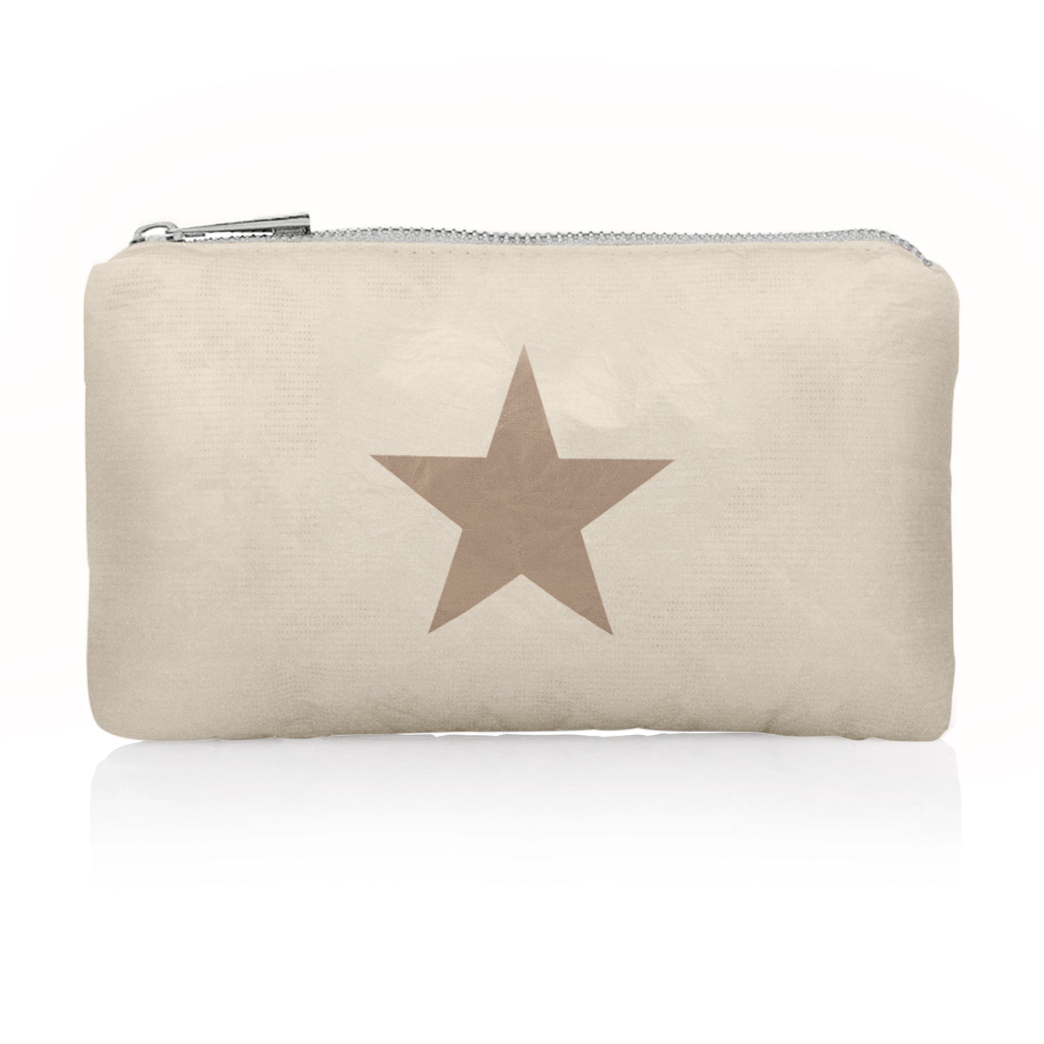 Shimmer beige mini zipper pouch with large bronze star