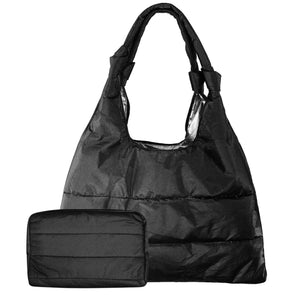 Shimmer black puffer purse tote and shimmer black mini puffer clutch
