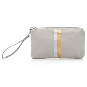 Zip Wristlet in Earth Gray with Silver & Gold Stripes