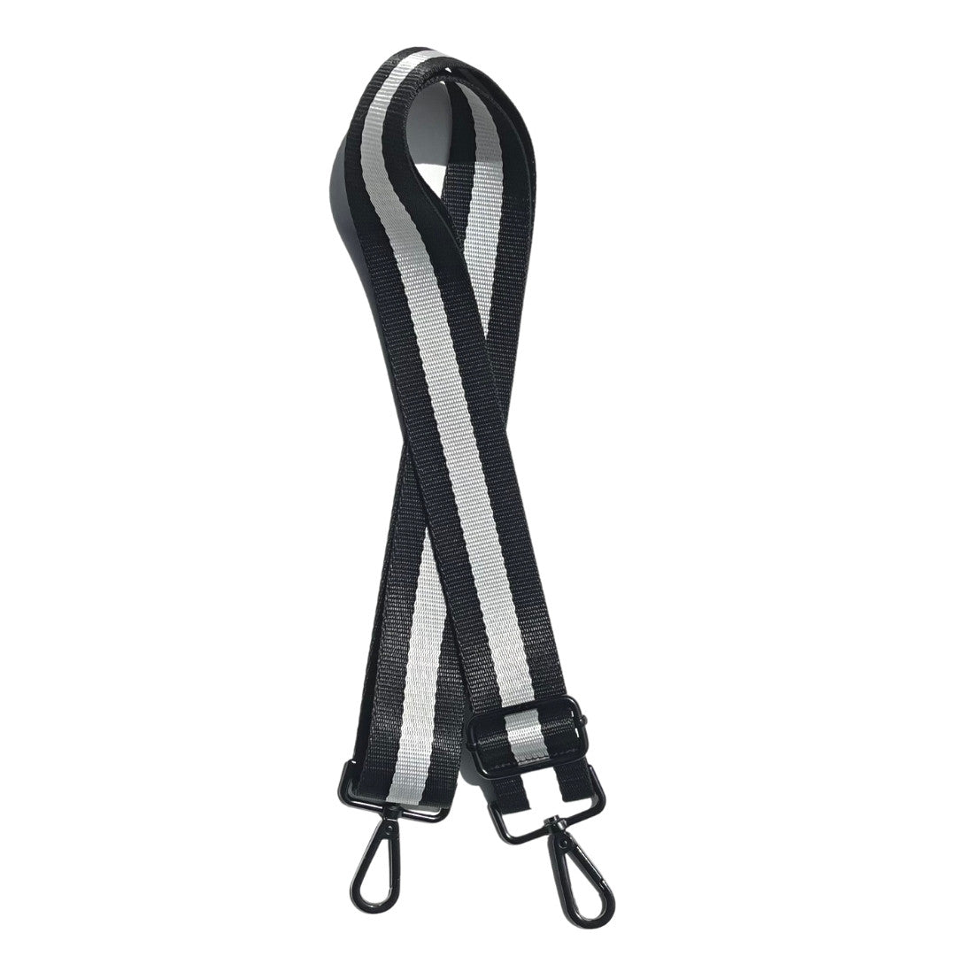 Crossbody Purse Strap-Black w/Shoulder Cushion (Black/White Stripe)-NEW