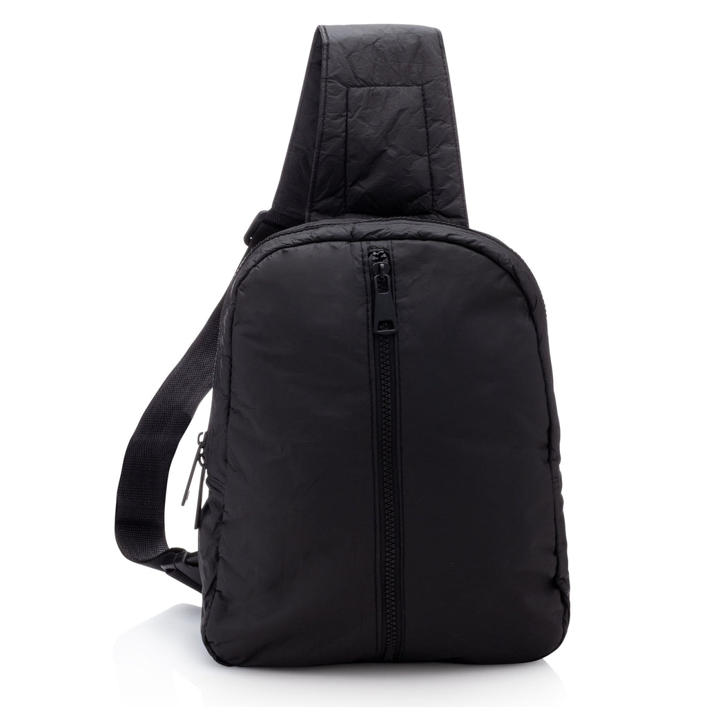 Crossbody Backpack with Outside Zipper Front Pocket in Black