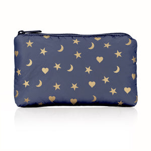 Mini Zipper Pack in Matte Navy with Gold Heart, Moon, & Stars
