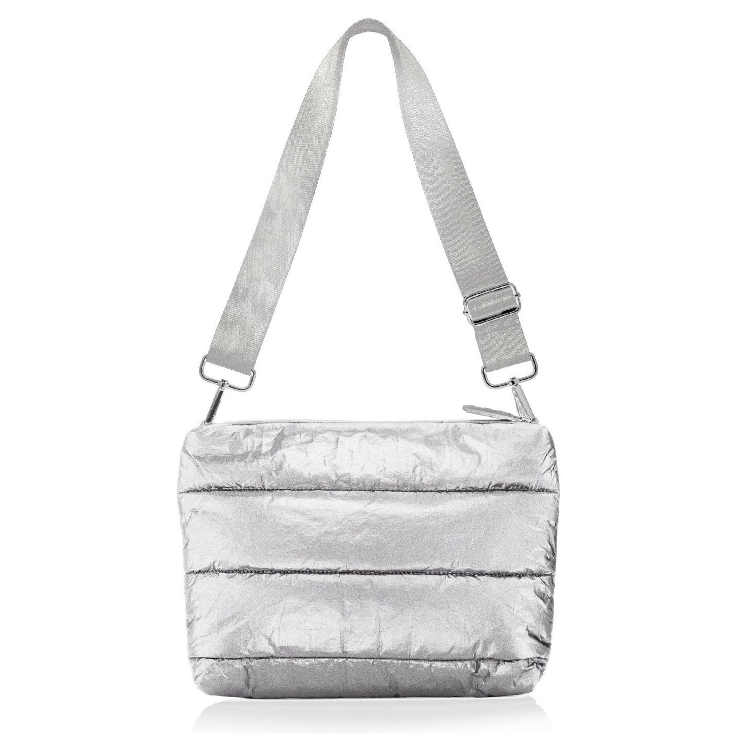 Women Fashion Crossbody Bag Large Capacity Puffy Nylon Casual Handbag  Lightweight Quilted Padded Double Zipper Hobo Shoulder Bag