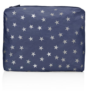 Medium Zipper Pack in Shimmer Navy Blue with Myriad Silver Stars