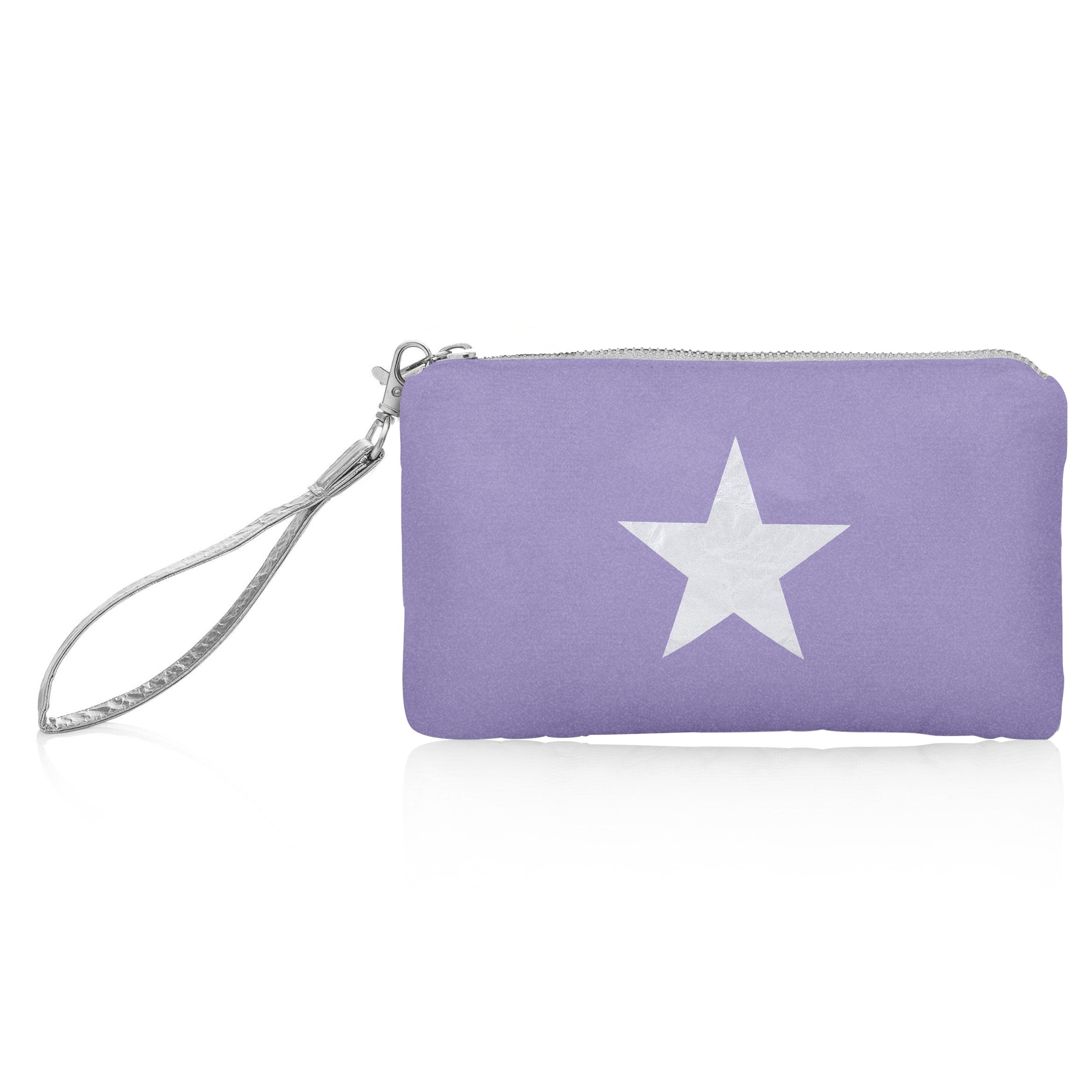 Zip Wristlet or Clutch Purse in Shimmer Purple with Silver Star